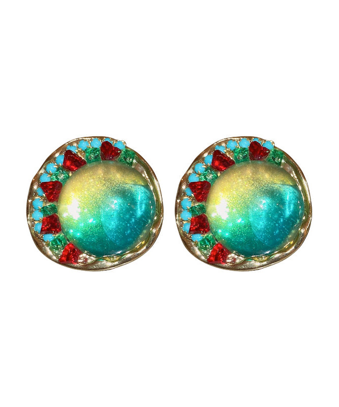 Oversize Green Sterling Silver Alloy Zircon Round Coloured Glaze Stud Earrings KX1025 Ada Fashion