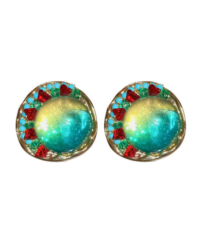 Oversize Green Sterling Silver Alloy Zircon Round Coloured Glaze Stud Earrings KX1025 Ada Fashion