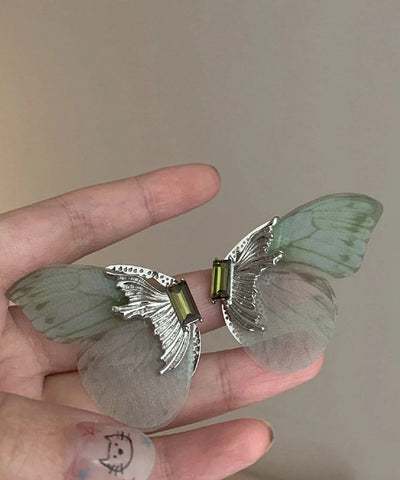 Oversize Light Green Sterling Silver Alloy Zircon Butterfly Stud Earrings RA013 ABC