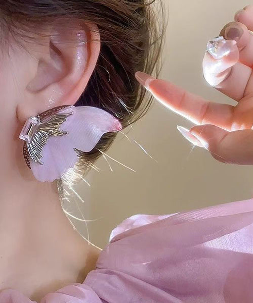 Oversize Light Green Sterling Silver Alloy Zircon Butterfly Stud Earrings RA013 ABC