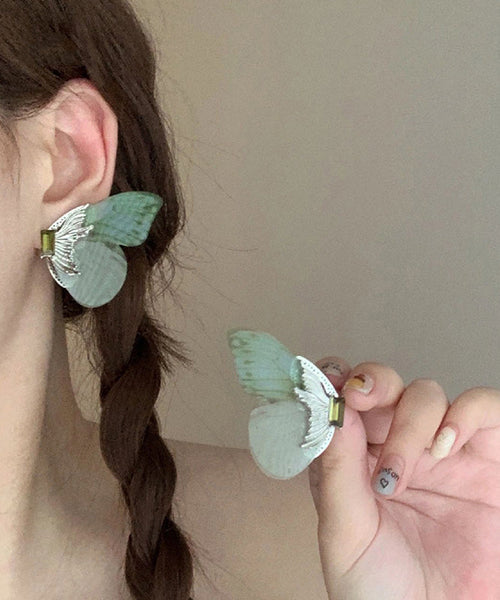 Oversize Light Green Sterling Silver Alloy Zircon Butterfly Stud Earrings RA013 ABC