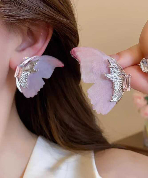 Oversize Light Green Sterling Silver Alloy Zircon Butterfly Stud Earrings RA013 ABC