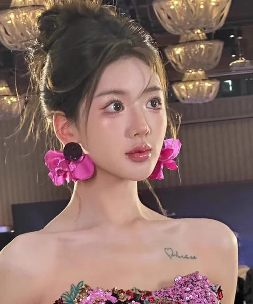 Oversize Purple Fabric Floral Stud Earrings DF1034 Ada Fashion