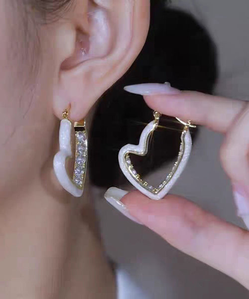 Hoop Drip Zircon Red Love Overgild Oversize Glaze Earrings Copper FashionChic