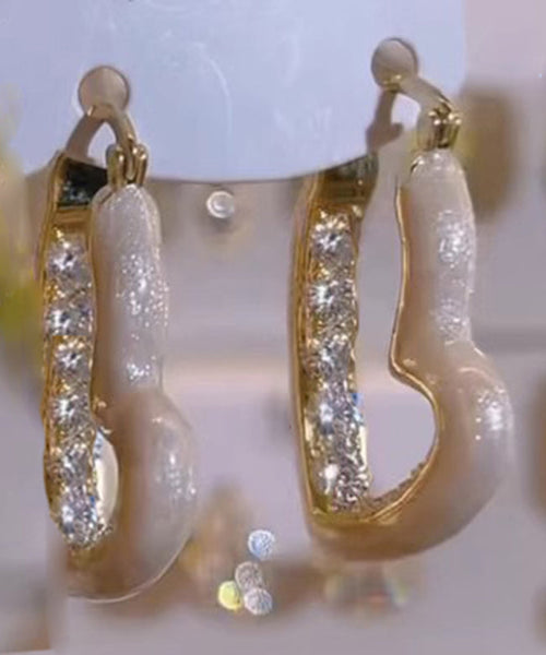 Hoop Drip Zircon Red Love Overgild Oversize Glaze Earrings Copper FashionChic