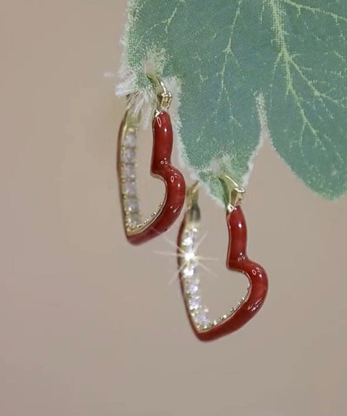 Hoop Drip Zircon Red Love Overgild Oversize Glaze Earrings Copper FashionChic