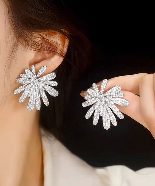 Copper Earrings Stud Oversize Fireworks Zircon Silk FashionChic
