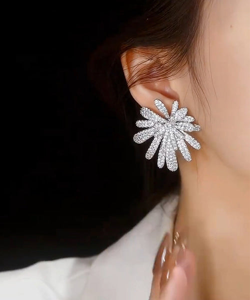 Copper Earrings Stud Oversize Fireworks Zircon Silk FashionChic