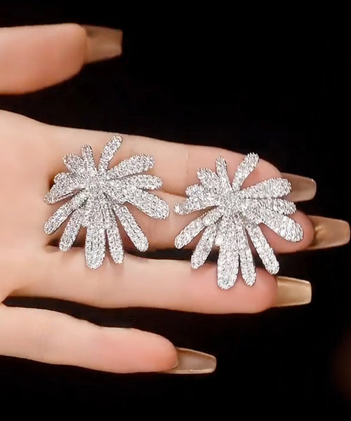 Copper Earrings Stud Oversize Fireworks Zircon Silk FashionChic