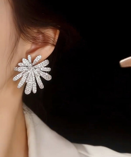 Copper Earrings Stud Oversize Fireworks Zircon Silk FashionChic