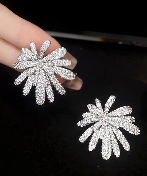 Copper Earrings Stud Oversize Fireworks Zircon Silk FashionChic