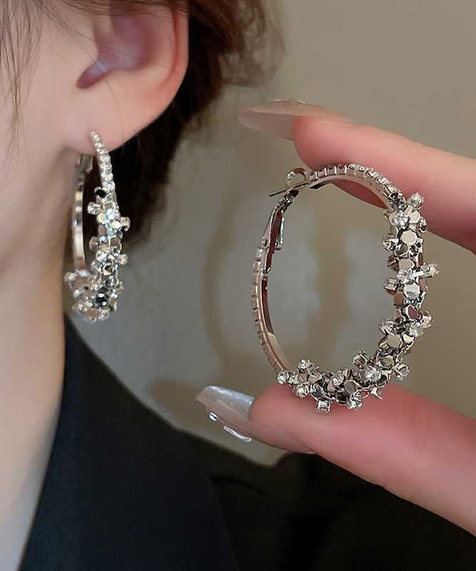 Oversize Silk Sterling Silver Alloy Zircon Sequins Hoop Earrings QJ050 JEW-EAR241021