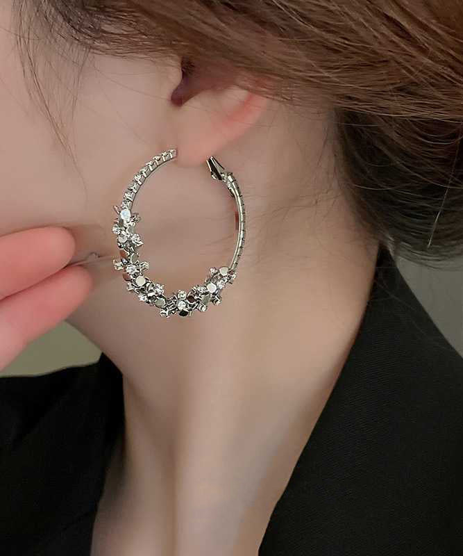 Oversize Silk Sterling Silver Alloy Zircon Sequins Hoop Earrings QJ050 JEW-EAR241021