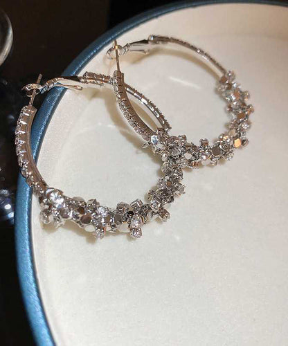 Oversize Silk Sterling Silver Alloy Zircon Sequins Hoop Earrings QJ050 JEW-EAR241021