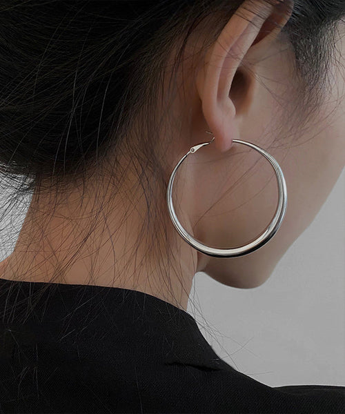 Oversize Silk Sterling Silver Big Circle Hoop Earrings MM079 JEW-EAR240620