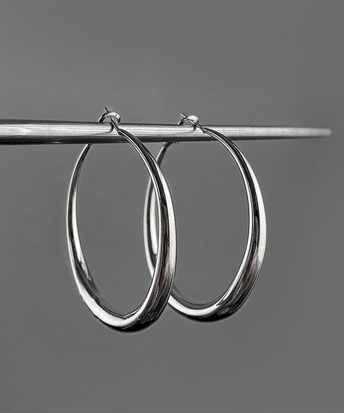 Oversize Silk Sterling Silver Big Circle Hoop Earrings MM079 JEW-EAR240620
