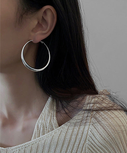 Oversize Silk Sterling Silver Big Circle Hoop Earrings MM079 JEW-EAR240620