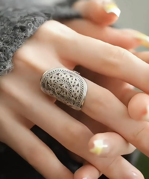 Oversize Silk Sterling Silver Hollowed Out Rings TX019
