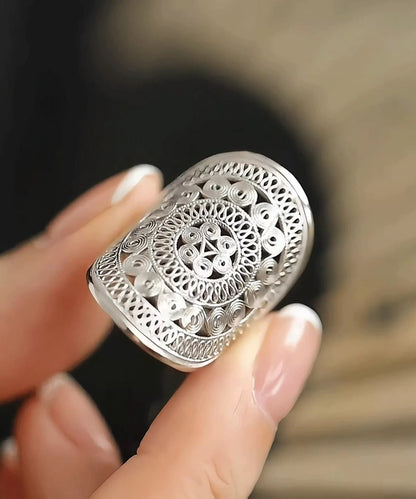 Oversize Silk Sterling Silver Hollowed Out Rings TX019
