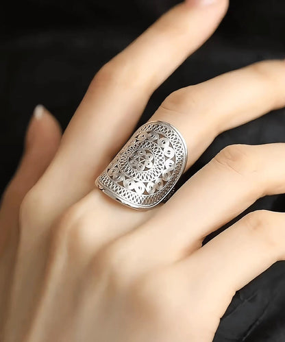 Oversize Silk Sterling Silver Hollowed Out Rings TX019