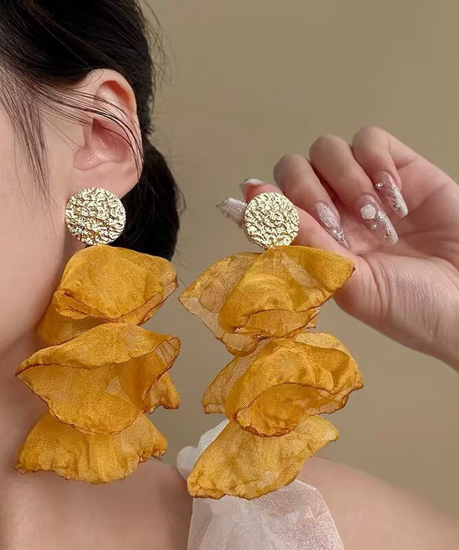 Oversize Alloy Sterling Yellow PetalTassel Chiffon Silver Drop FashionChic