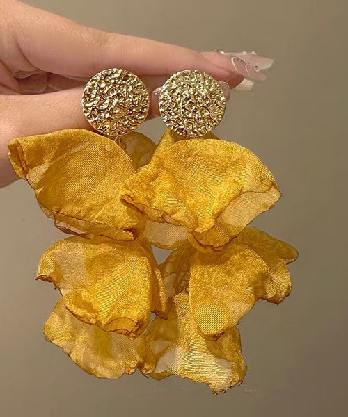 Oversize Alloy Sterling Yellow PetalTassel Chiffon Silver Drop FashionChic