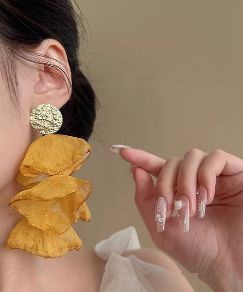 Oversize Alloy Sterling Yellow PetalTassel Chiffon Silver Drop FashionChic