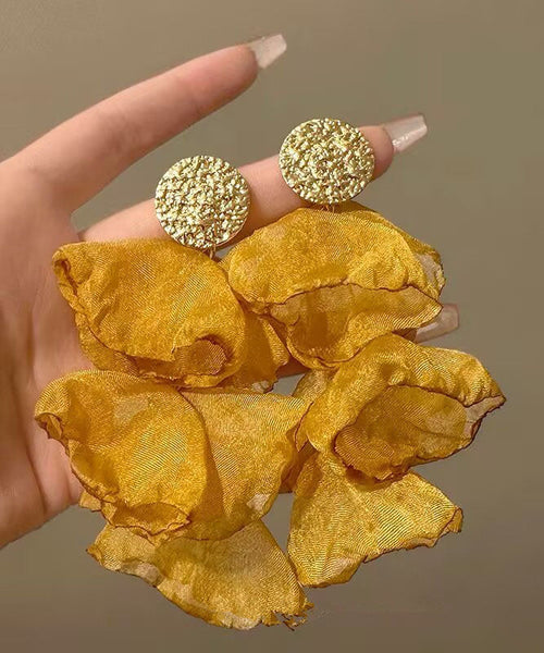 Oversize Alloy Sterling Yellow PetalTassel Chiffon Silver Drop FashionChic