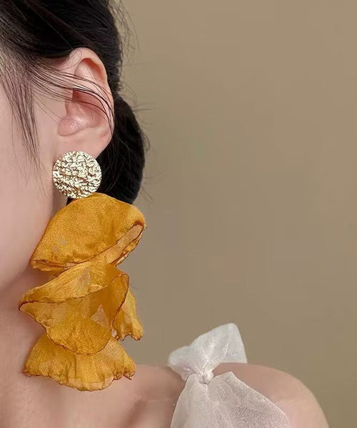 Oversize Alloy Sterling Yellow PetalTassel Chiffon Silver Drop FashionChic