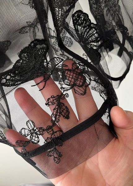 Oversized Black Notched Butterfly Embroidered Men Tulle Shirt Summer TR010 MZF-MENLTP240727