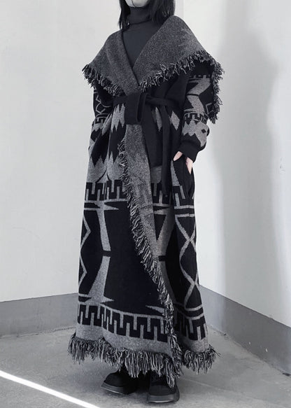 Oversized Black Peter Pan Collar Tassel Knit Coat Fall WE011 HS-NCT241028