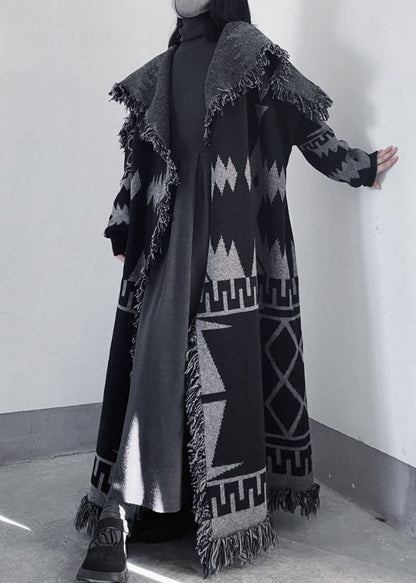 Oversized Black Peter Pan Collar Tassel Knit Coat Fall WE011 HS-NCT241028