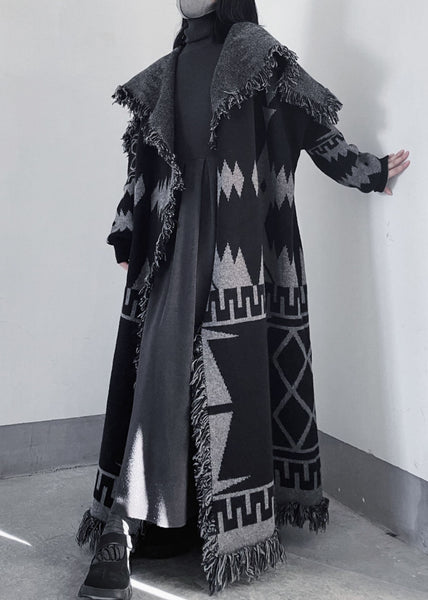 Oversized Black Peter Pan Collar Tassel Knit Coat Fall WE011 HS-NCT241028