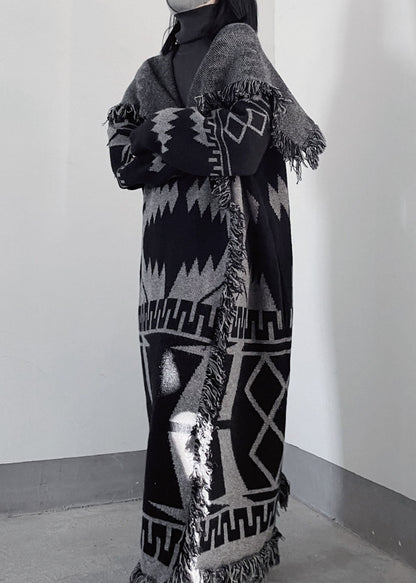 Oversized Black Peter Pan Collar Tassel Knit Coat Fall WE011 HS-NCT241028