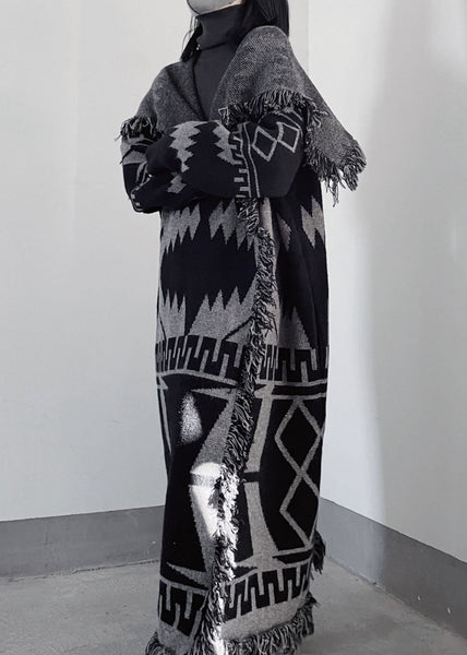 Oversized Black Peter Pan Collar Tassel Knit Coat Fall WE011 HS-NCT241028