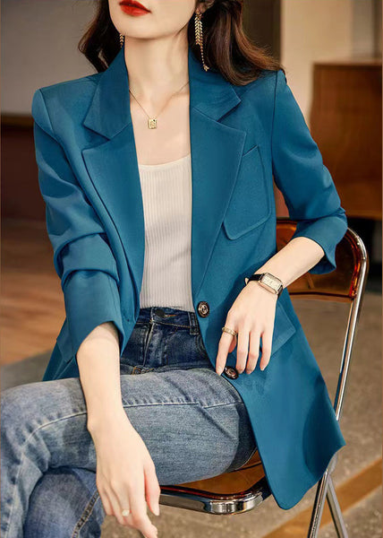 Peacock Blue Patchwork Coat Outwear Peter Pan Collar Spring YJ023 ABC