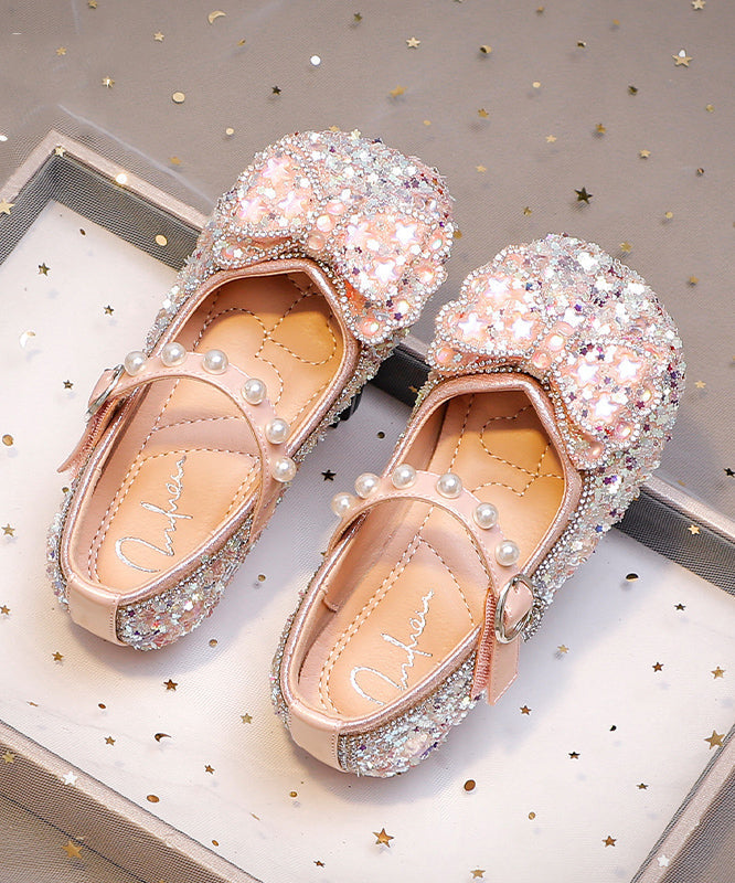 Bow Shoes Strap Zircon Girls Kids Flat Pink For Buckle FashionChic