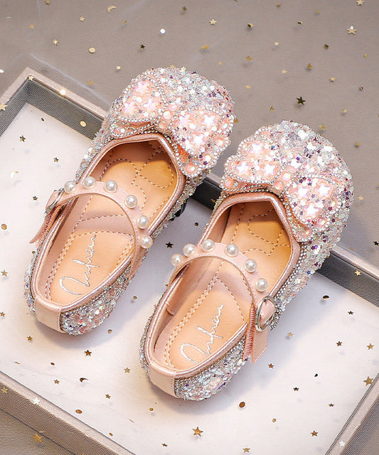 Bow Shoes Strap Zircon Girls Kids Flat Pink For Buckle FashionChic