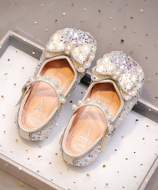Bow Shoes Strap Zircon Girls Kids Flat Pink For Buckle FashionChic