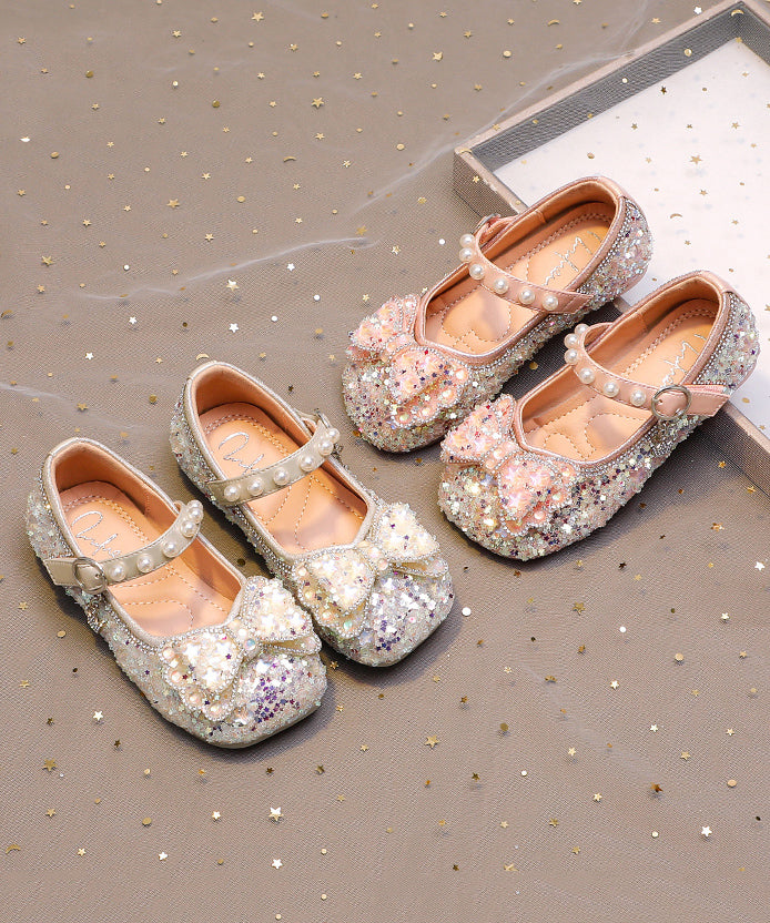 Bow Shoes Strap Zircon Girls Kids Flat Pink For Buckle FashionChic