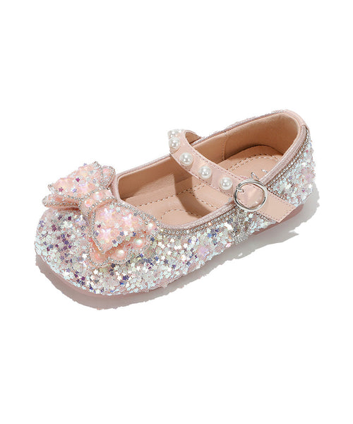 Bow Shoes Strap Zircon Girls Kids Flat Pink For Buckle FashionChic