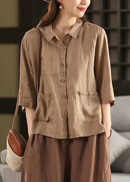 Sleeve Pink Blouses Button Bracelet Linen Pan Pockets Peter FashionChic