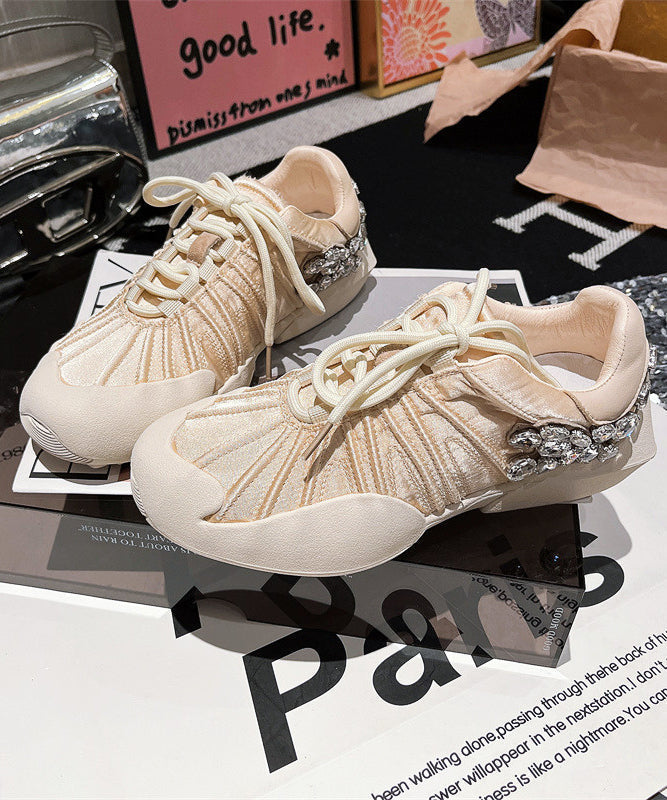Flat Lace Pink Women Splicing Canvas Zircon Shoes Up For FashionChic
