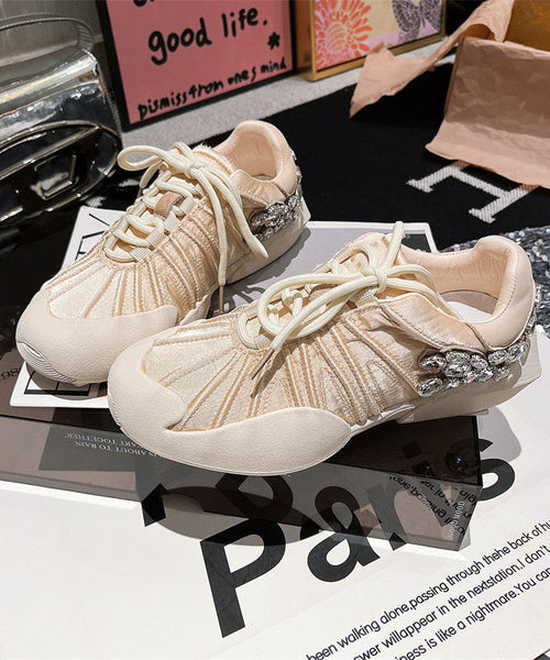 Flat Lace Pink Women Splicing Canvas Zircon Shoes Up For FashionChic