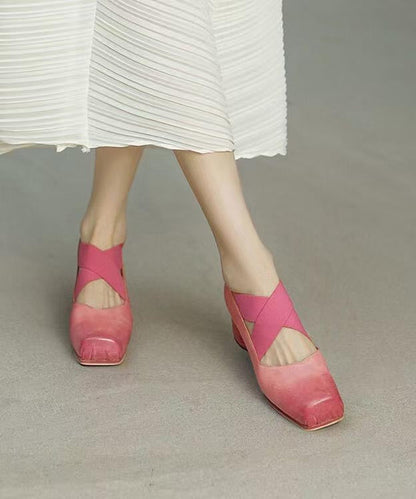 Pink Chunky Heel Horsehide Elegant Splicing Cross Strap YC027 ABC