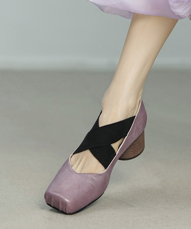 Pink Chunky Heel Horsehide Elegant Splicing Cross Strap YC027 ABC