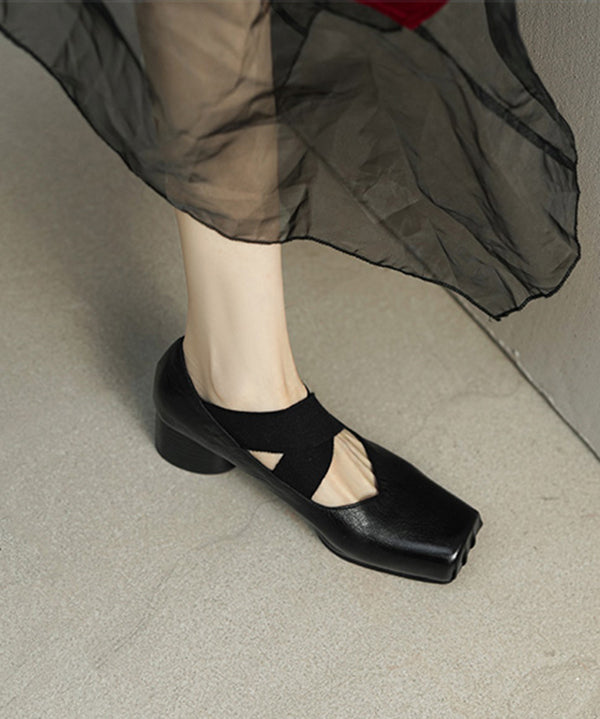 Pink Chunky Heel Horsehide Elegant Splicing Cross Strap YC027 ABC