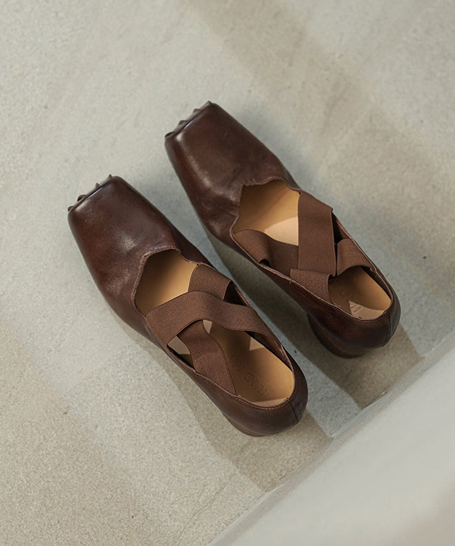 Pink Chunky Heel Horsehide Elegant Splicing Cross Strap YC027 ABC