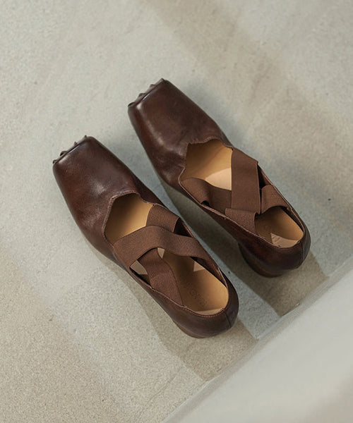 Pink Chunky Heel Horsehide Elegant Splicing Cross Strap YC027 ABC