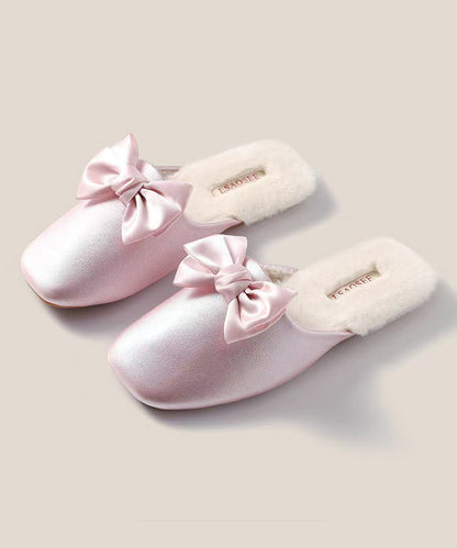 Pink Comfy Faux Leather Slippers Shoes Splicing Bow RX020 ABC